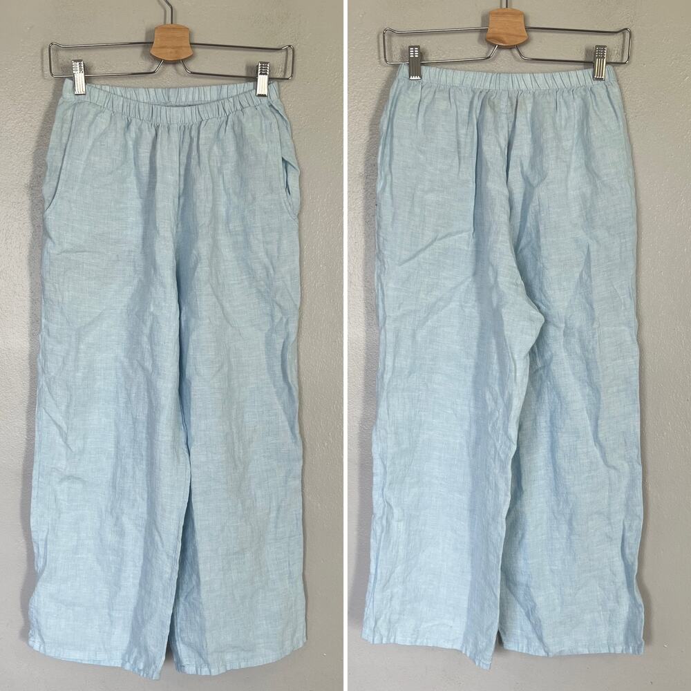FLAX Lot of 3 100% Linen Elastic Waist Pants Women's Size P 4-6 Pink Blue Green - Picture 2 of 13